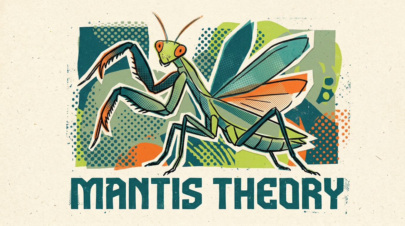 Mantis Theory logo — a riso-print praying mantis above the Mantis Theory wordmark
